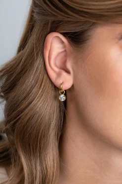 Hot Zinzi zilveren oorbedels 14K geelverguld 7mm rond wit ZICH1486Y (zonder oorringen)