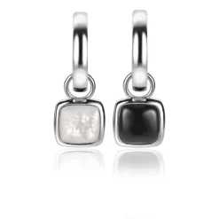 Online Zinzi zilveren oorbedels vierkant tweezijdig zwarte onyx en witte parelmoer 10mm ZICH2257 (zonder oorringen)