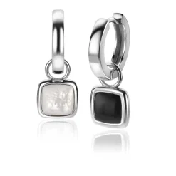 Online Zinzi zilveren oorbedels vierkant tweezijdig zwarte onyx en witte parelmoer 10mm ZICH2257 (zonder oorringen)