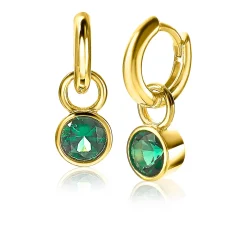 New Zinzi zilveren oorbedels geelverguld 7mm rond groen ZICH1486GG (zonder oorringen)
