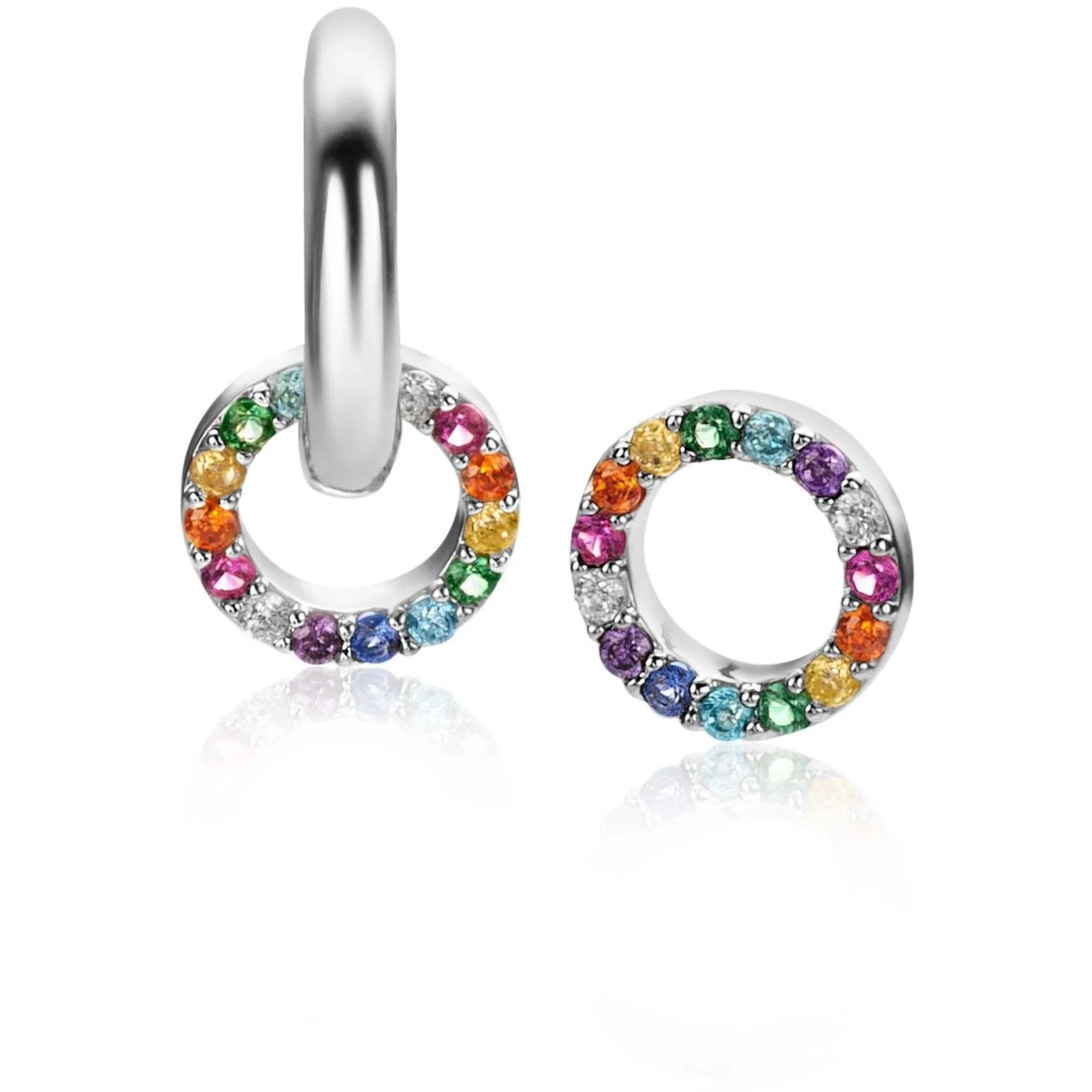 Sale Zinzi zilveren oorbedels rond 8mm bezet regenboog kleuren ZICH2170Z (zonder oorringen)