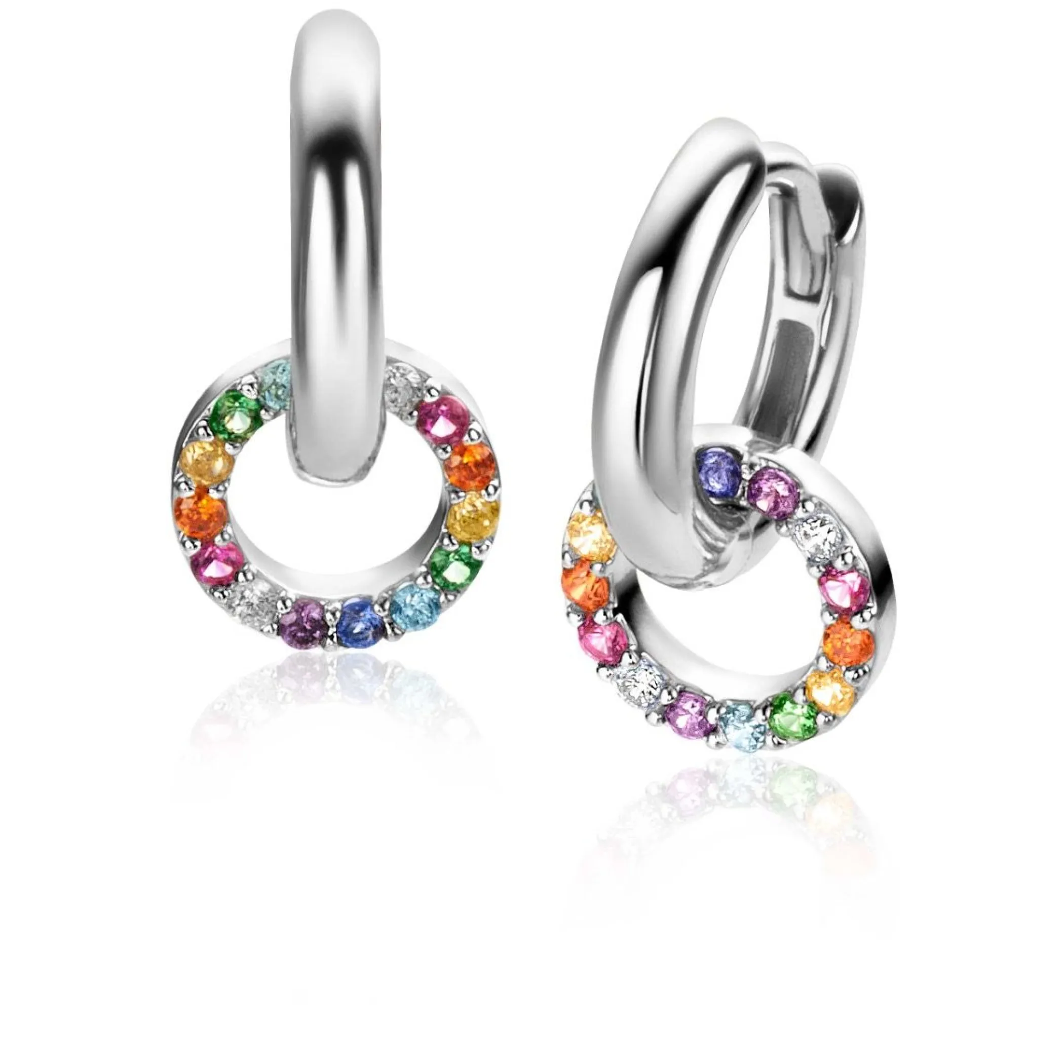 Sale Zinzi zilveren oorbedels rond 8mm bezet regenboog kleuren ZICH2170Z (zonder oorringen)