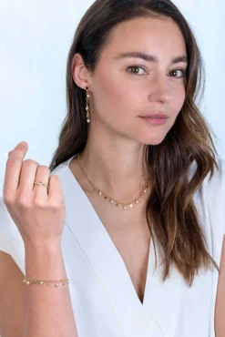 Online Zinzi zilveren oorhangers 50mm 14K geel verguld ronde plaatjes en witte parels ZIO2186G