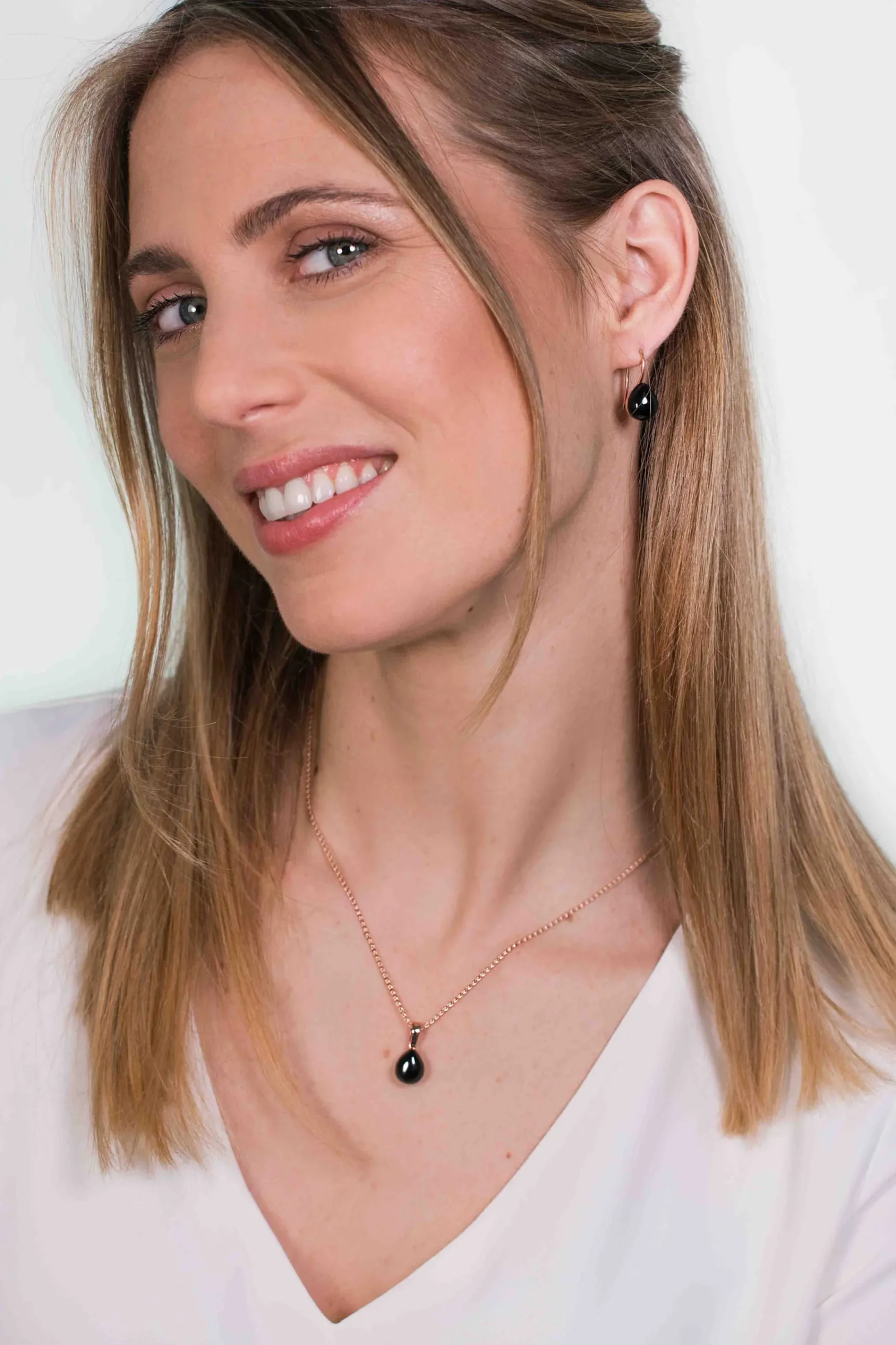 New Zinzi zilveren oorhangers rosé verguld zwart peervorm 22mm ZIO1934RZ