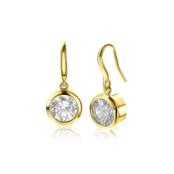 Online Zinzi zilveren oorhangers geelverguld witte zirconia 11mm ZIO2