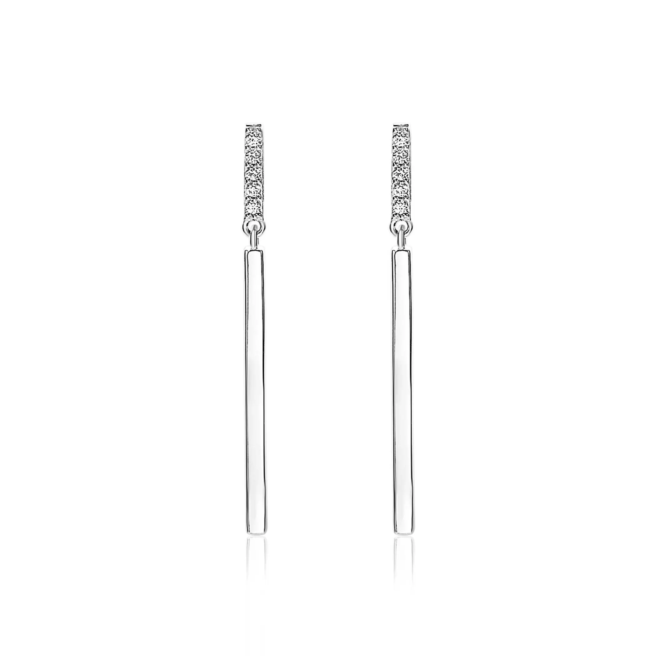 Outlet Zinzi zilveren oorhangers staafjes wit 35mm ZIO1832