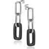 Sale Zinzi zilveren oorhangers 34mm open ovaal zwart onyx ZIO2208