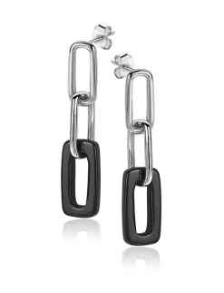 Sale Zinzi zilveren oorhangers 34mm open ovaal zwart onyx ZIO2208