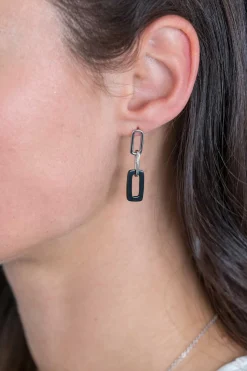 Sale Zinzi zilveren oorhangers 34mm open ovaal zwart onyx ZIO2208