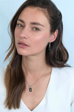 Sale Zinzi zilveren oorhangers 34mm open ovaal zwart onyx ZIO2208