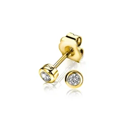 Discount Zinzi zilveren oorknoppen 14K geel verguld rond 4mm wit ZIO1177G