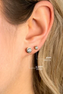 Discount Zinzi zilveren oorknoppen 14K geel verguld rond 4mm wit ZIO1177G