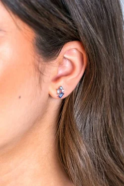 Best Zinzi zilveren oorknoppen 11mm rond en rechthoeken, bezet met witte en blauwe kleurstenen ZIO2293