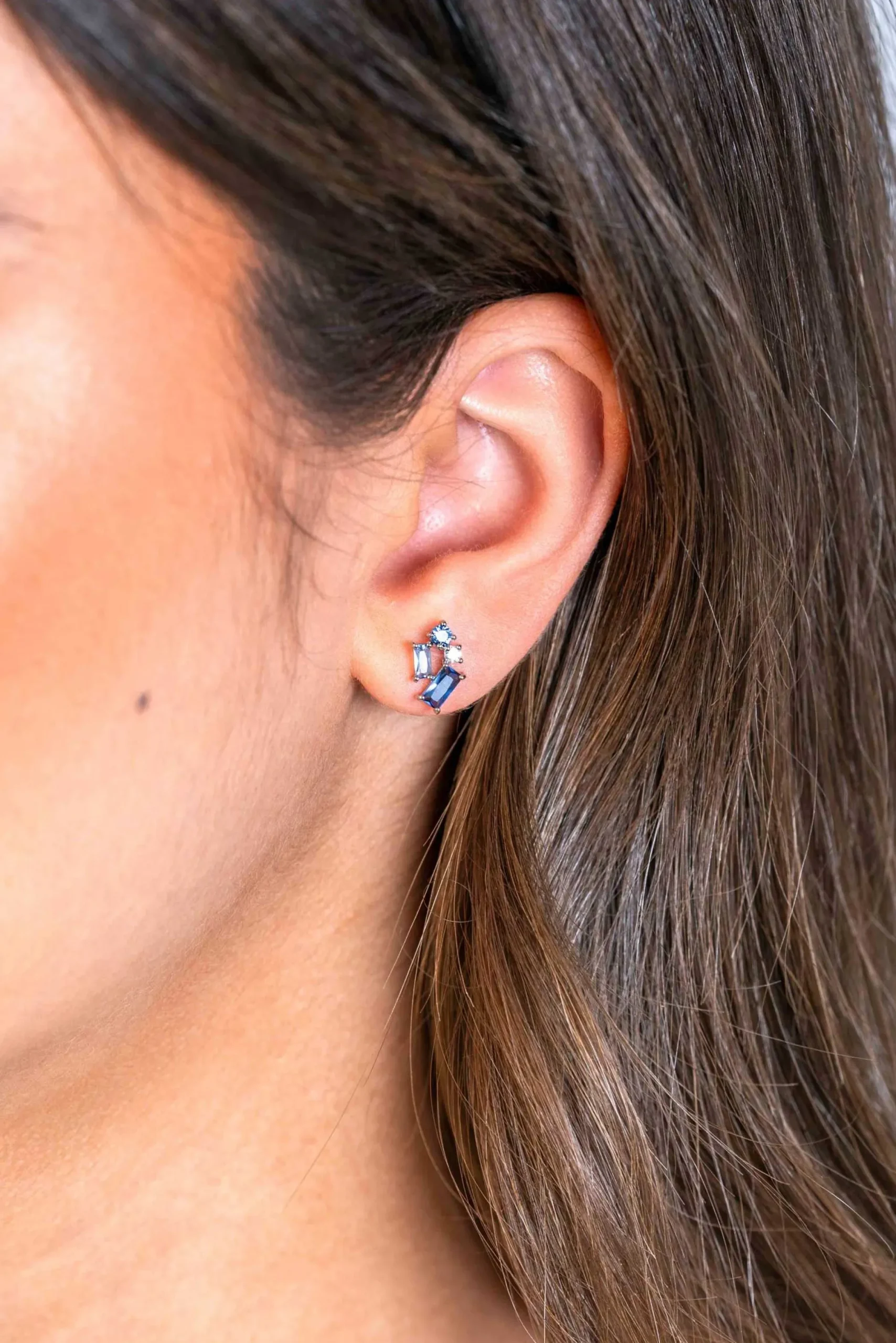 Best Zinzi zilveren oorknoppen 11mm rond en rechthoeken, bezet met witte en blauwe kleurstenen ZIO2293
