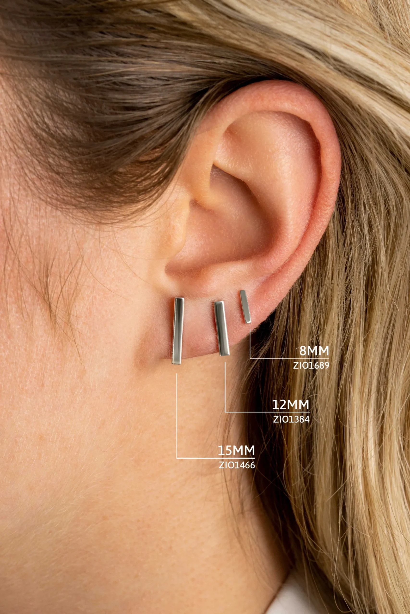 Zinzi zilveren oorknoppen glad staafje 8mm ZIO1689
