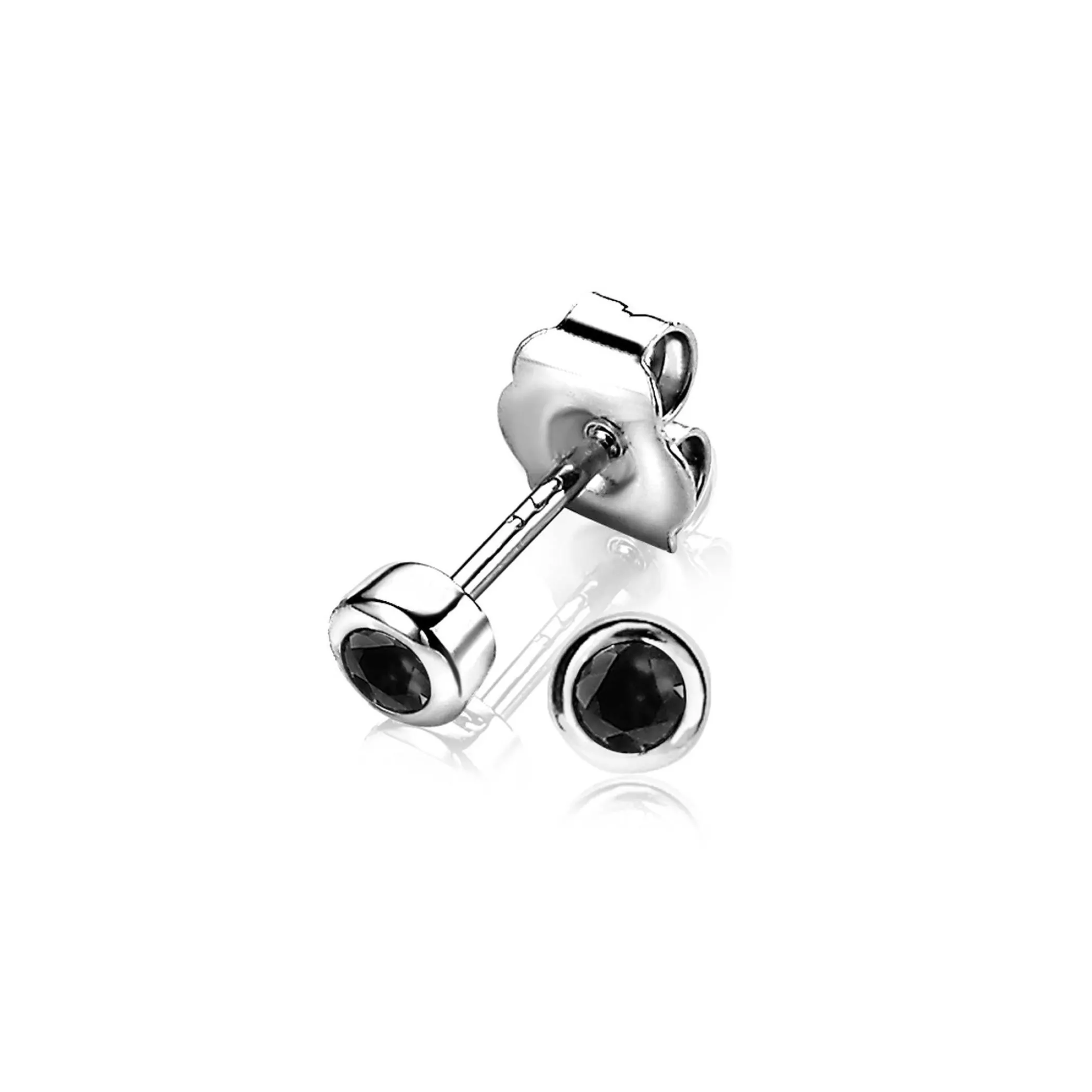 Discount Zinzi zilveren oorknoppen rond 4mm zwart ZIO1177Z