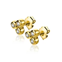 Sale Zinzi zilveren oorknoppen 14K geel verguld bolletjes witte zirconia ZIO2174G
