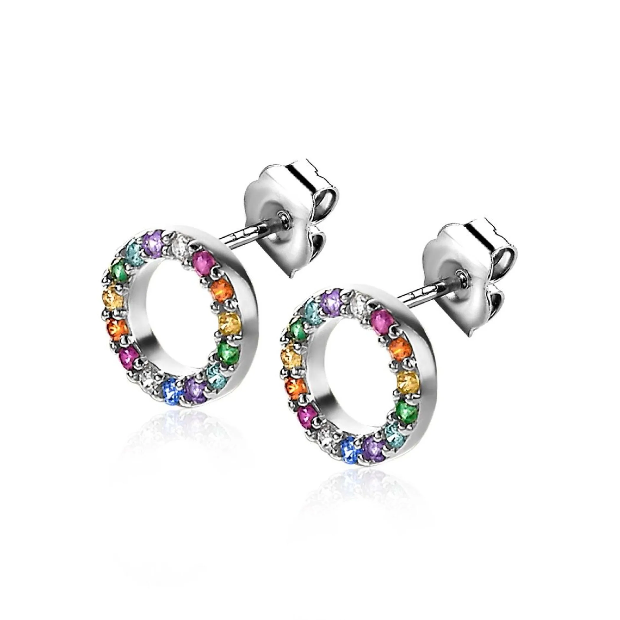 Clearance Zinzi zilveren oorknoppen 8mm bezet met regenboog kleurstenen ZIO2170Z