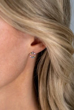Clearance Zinzi zilveren oorknoppen 8mm bezet met regenboog kleurstenen ZIO2170Z