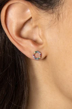 Clearance Zinzi zilveren oorknoppen 8mm bezet met regenboog kleurstenen ZIO2170Z
