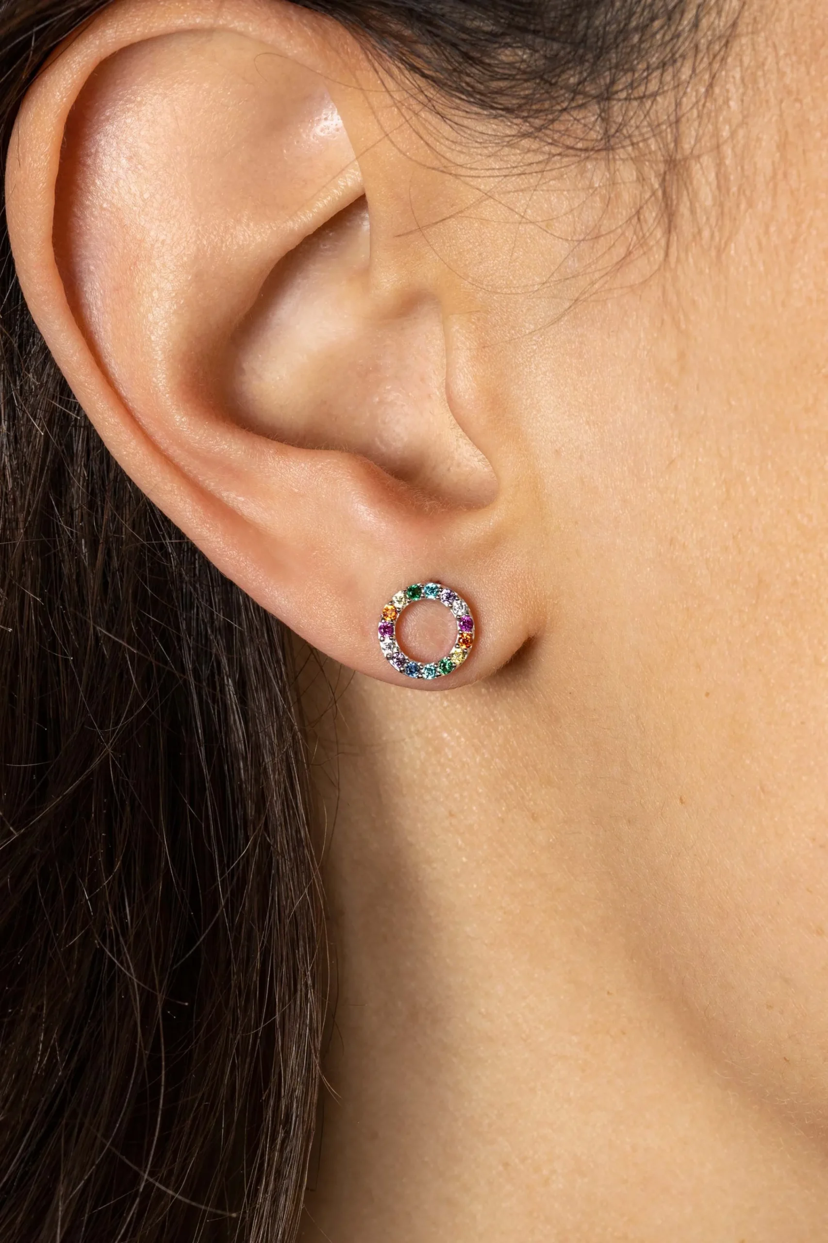 Clearance Zinzi zilveren oorknoppen 8mm bezet met regenboog kleurstenen ZIO2170Z