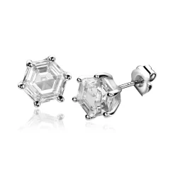 Discount Zinzi zilveren oorknoppen zeshoek met witte zirconia 7mm ZIO2259