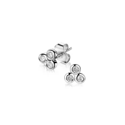 Clearance Zinzi zilveren oorknoppen driehoek 3x rond wit ZIO1442