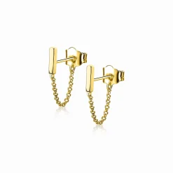 New Zinzi zilveren oorknoppen 14K geel verguld met ketting staaf ZIO1688G