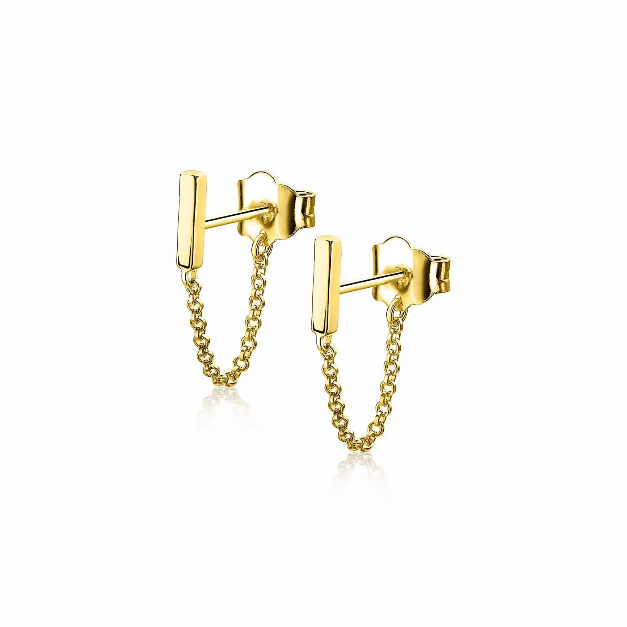 New Zinzi zilveren oorknoppen 14K geel verguld met ketting staaf ZIO1688G
