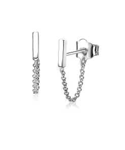 Outlet Zinzi zilveren oorknoppen met ketting staaf ZIO1688