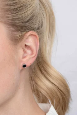 Best Zinzi zilveren oorknoppen rond zwart ZIO322Z