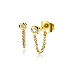 Clearance Zinzi zilveren oorknoppen 14K geel verguld met ketting rond wit ZIO1773Y