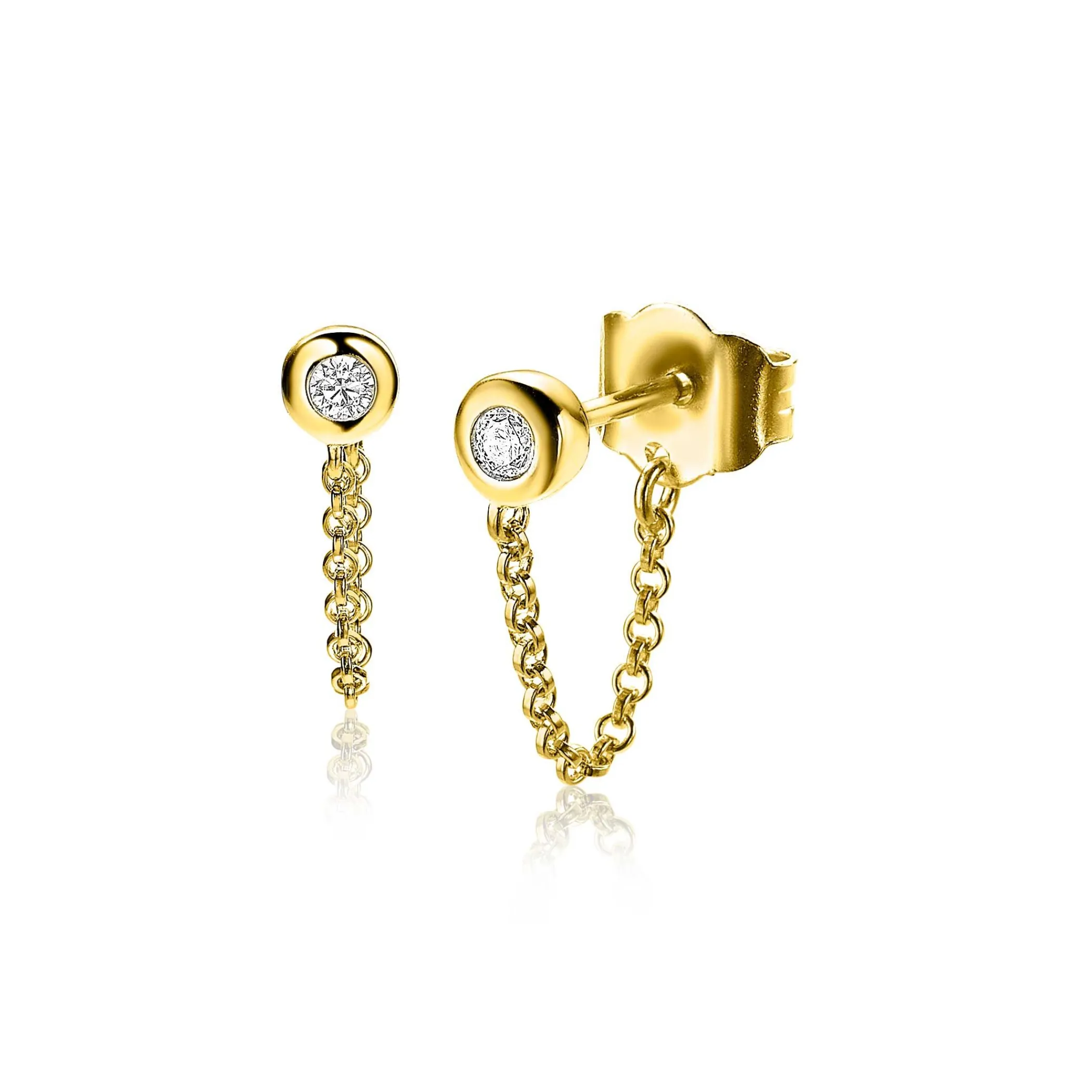 Clearance Zinzi zilveren oorknoppen 14K geel verguld met ketting rond wit ZIO1773Y