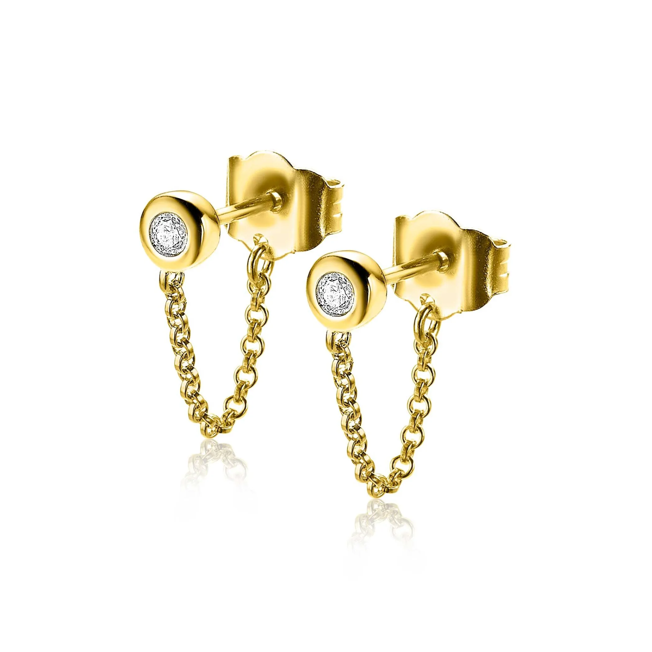 Clearance Zinzi zilveren oorknoppen 14K geel verguld met ketting rond wit ZIO1773Y