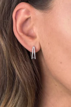 Best Zinzi zilveren oorringen 2 banen open wit 16x5mm met luxe klapsluiting ZIO1482