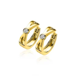 Zinzi zilveren oorringen extra 14K geel verguld met X-vorm en witte ronde zirconia 17x5mm ZIO2194Y