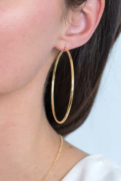Clearance Zinzi zilveren oorringen 14K geel verguld glad 65x2mm rond ZIO438G