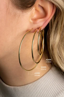 Clearance Zinzi zilveren oorringen 14K geel verguld glad 65x2mm rond ZIO438G