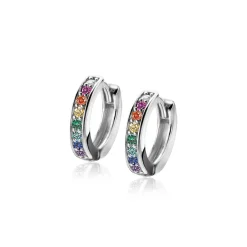 Hot Zinzi zilveren oorringen met regenboog kleurstenen 15x3mm ZIO2172CRZ