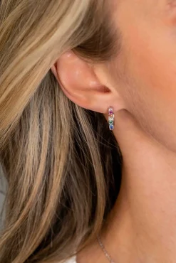 Hot Zinzi zilveren oorringen met regenboog kleurstenen 15x3mm ZIO2172CRZ