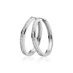 Hot Zinzi zilveren oorringen 28 x 3mm witte zirconia's met luxe klapsluiting ZIO193Z
