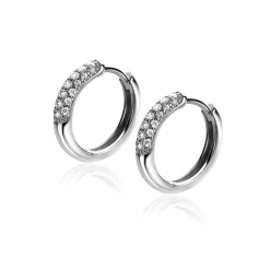 Discount Zinzi zilveren oorringen 15 x 3mm witte zirconia's met luxe klapsluiting ZIO660