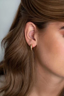 Outlet Zinzi zilveren oorringen 14K geel verguld 17 x 3mm witte zirconia's ZIO186Y