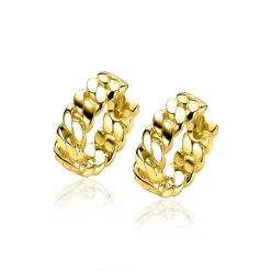 Discount Zinzi zilveren oorringen 14K geel verguld 13x4mm gourmet schakel ZIO2225