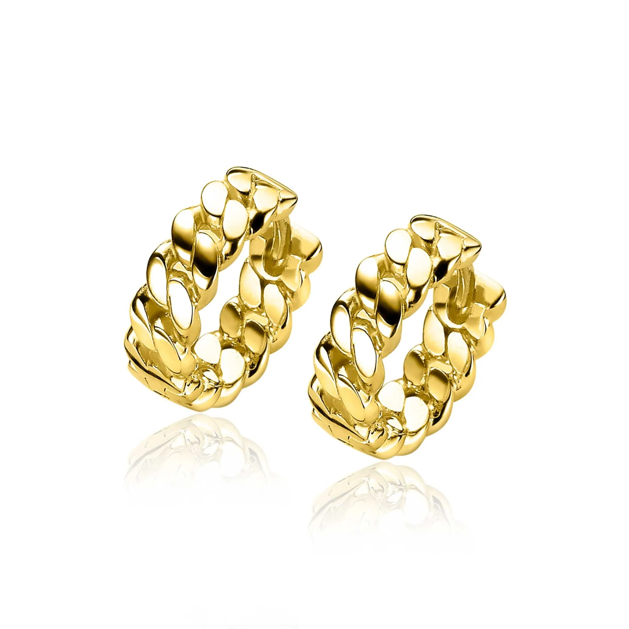 Discount Zinzi zilveren oorringen 14K geel verguld 13x4mm gourmet schakel ZIO2225