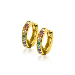 Clearance Zinzi zilveren oorringen 14K geel verguld met regenboog kleurstenen 15mm ZIO2172CR