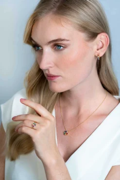 Clearance Zinzi zilveren oorringen 14K geel verguld met regenboog kleurstenen 15mm ZIO2172CR