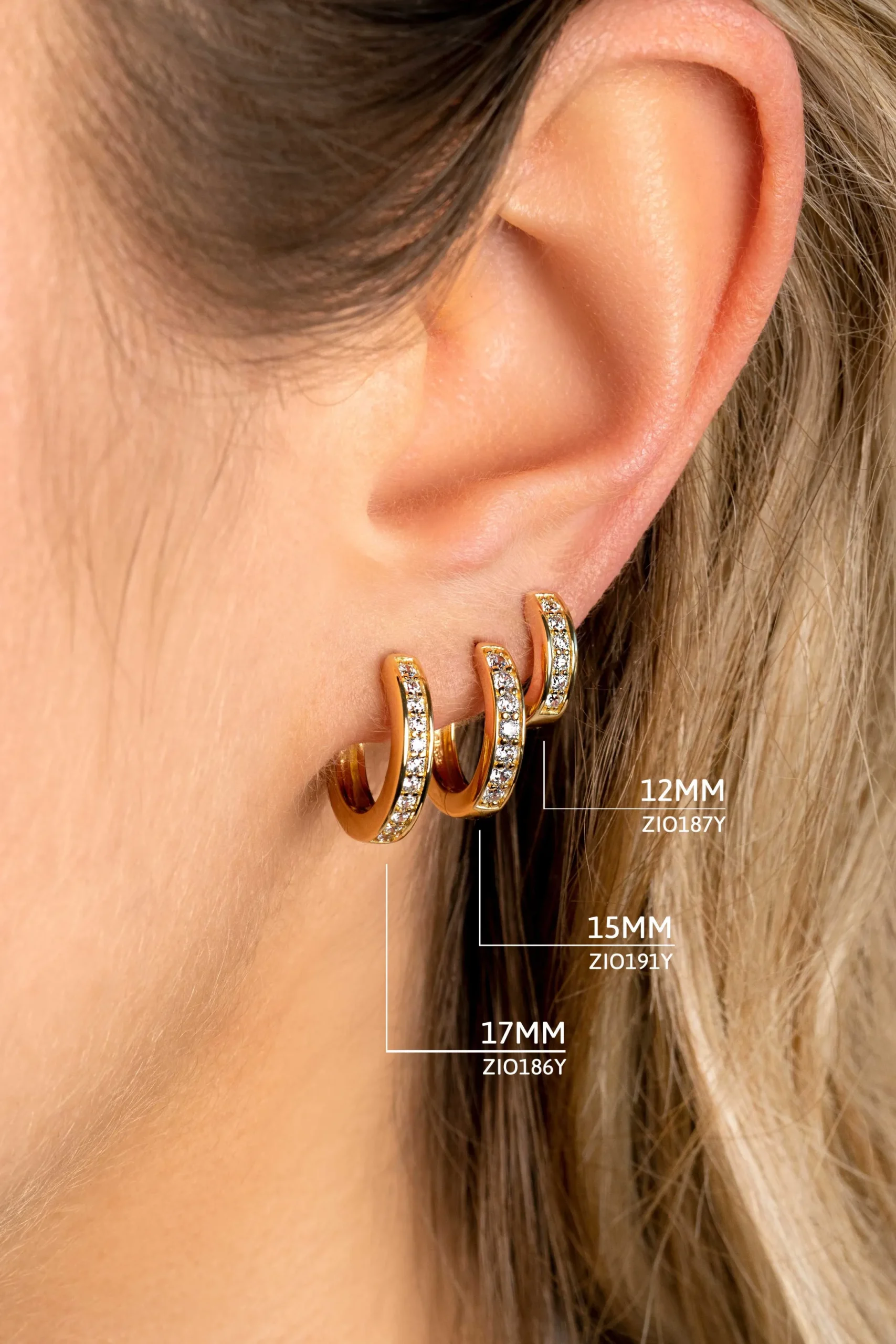 Clearance Zinzi zilveren oorringen geel verguld 15 x 3mm wit ZIO191Y