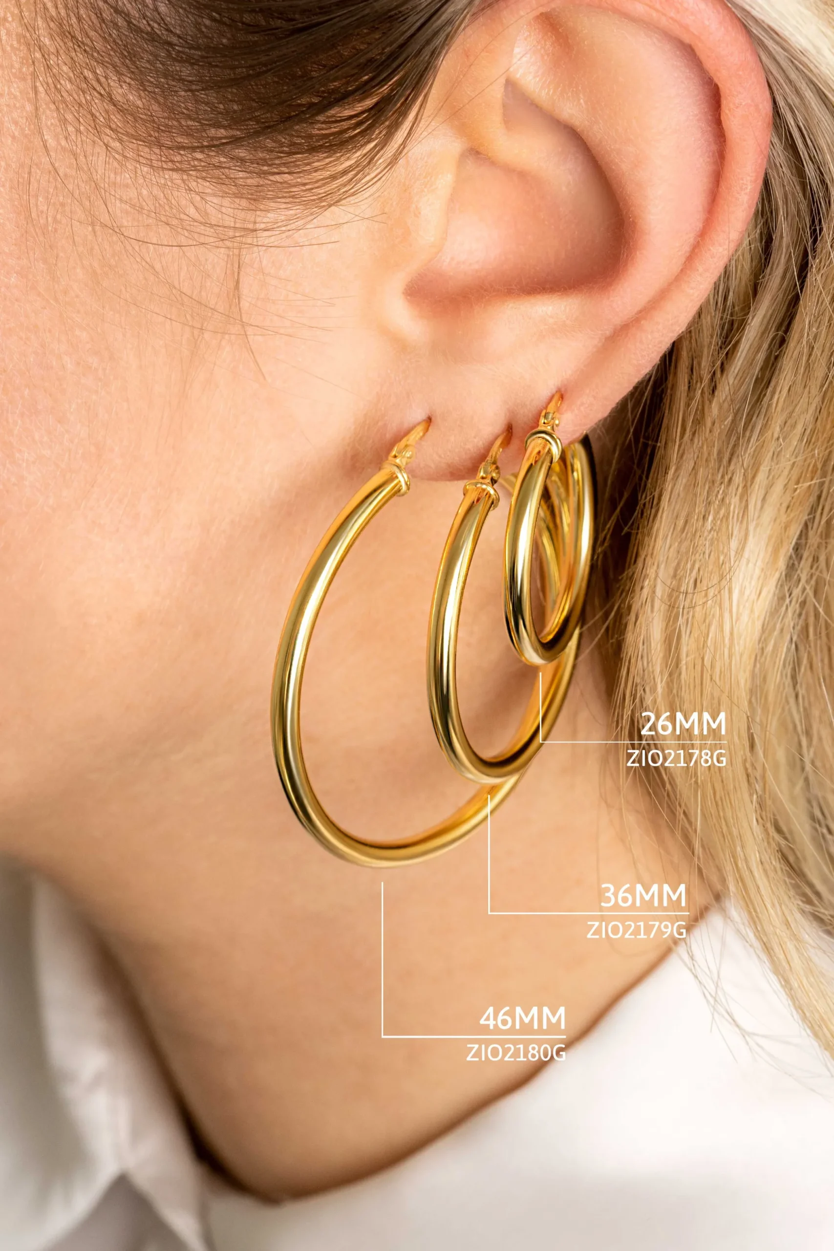 Clearance Zinzi zilveren oorringen 14K geel verguld 26x3mm rond ZIO2178G