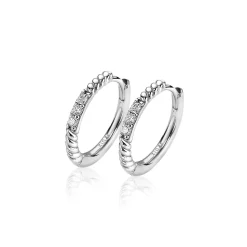 Hot Zinzi zilveren oorringen gedraaid 16 x 2mm witte zirconia's ZIO2128